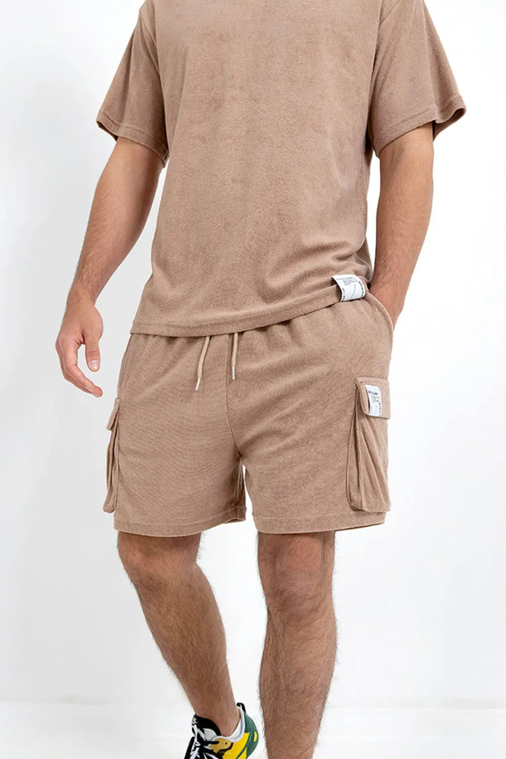 Homme Sixth June Shorts | Short Tissu Bouclette Beige Fonce