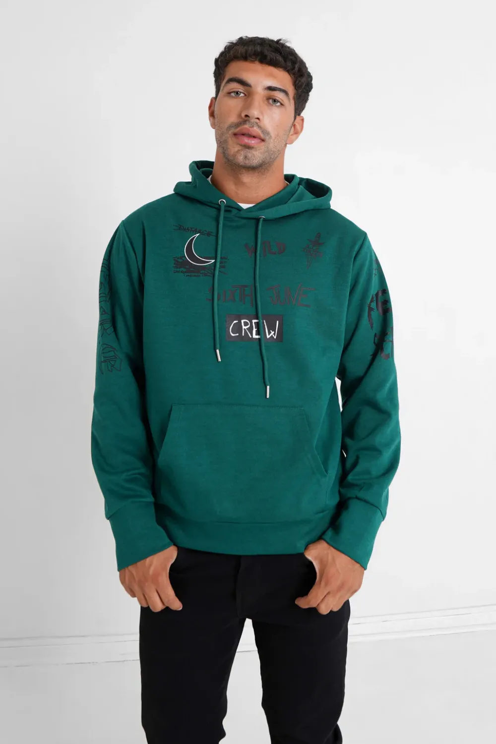 Homme Sixth June Sweats | Sweat A Capuche Crew Vert Fonce