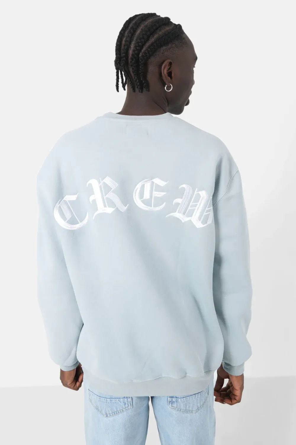 Homme Sixth June Sweats | Sweat Broderies Crew Oversize Bleu Clair