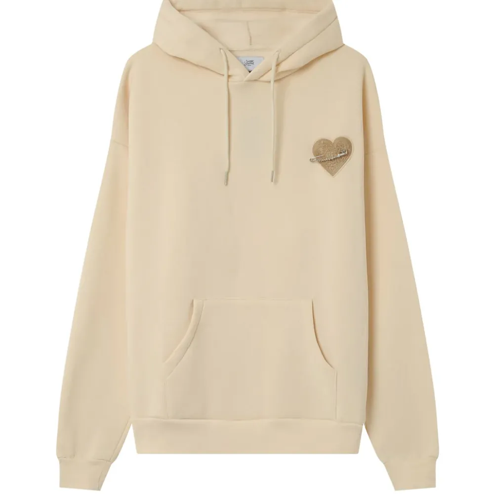Homme Sixth June Sweats | Sweat Capuche Coeur Brode Molletonne Beige Clair