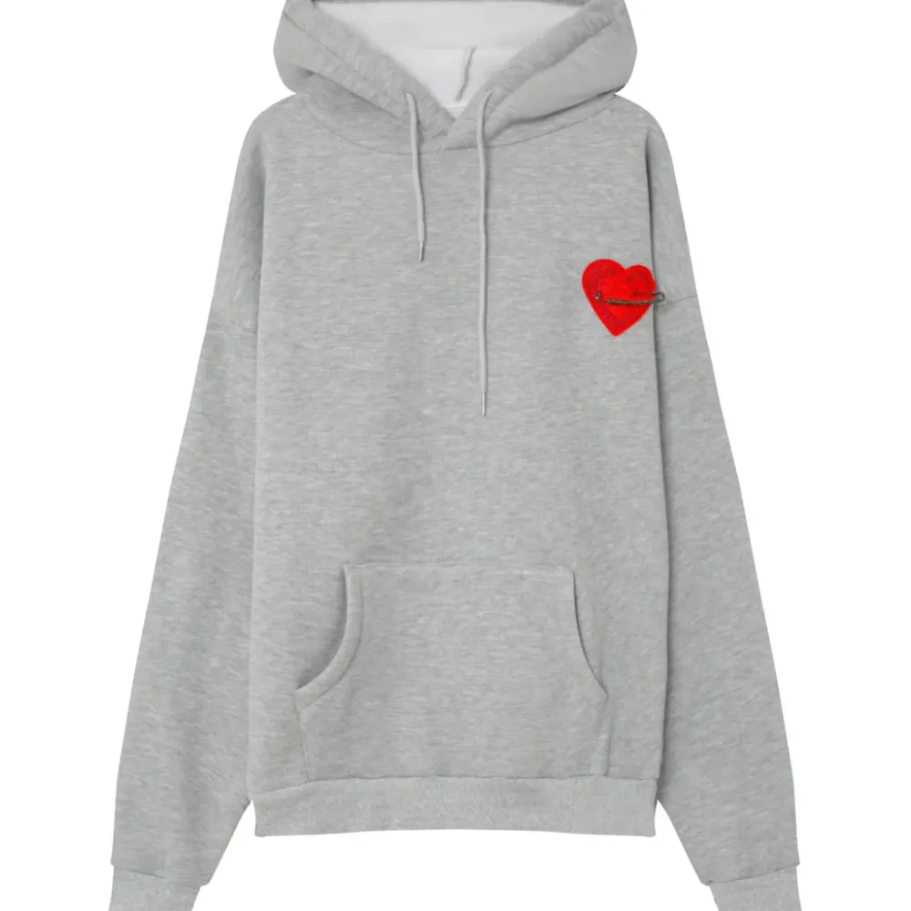 Homme Sixth June Sweats | Sweat Capuche Coeur Brode Molletonne Gris