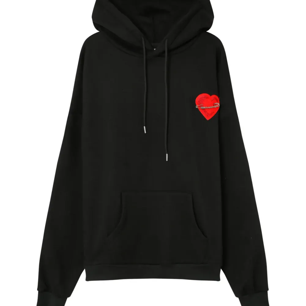 Homme Sixth June Sweats | Sweat Capuche Coeur Brode Molletonne Noir