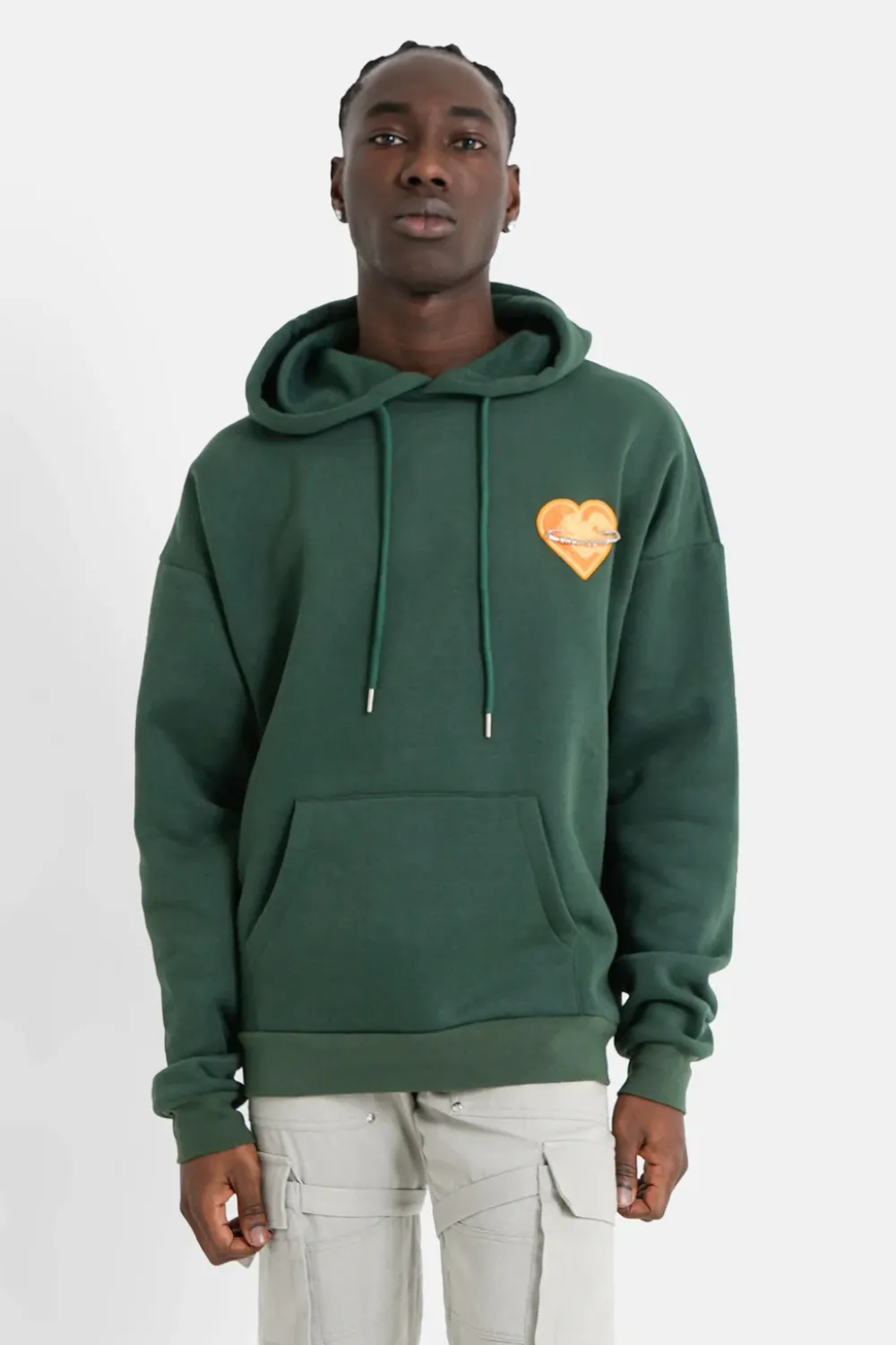 Homme Sixth June Sweats | Sweat Capuche Coeur Brode Molletonne Vert Fonce
