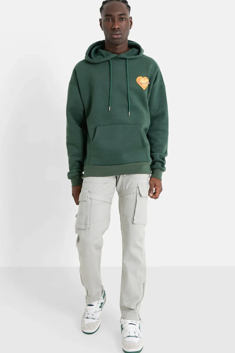 Homme Sixth June Sweats | Sweat Capuche Coeur Brode Molletonne Vert Fonce