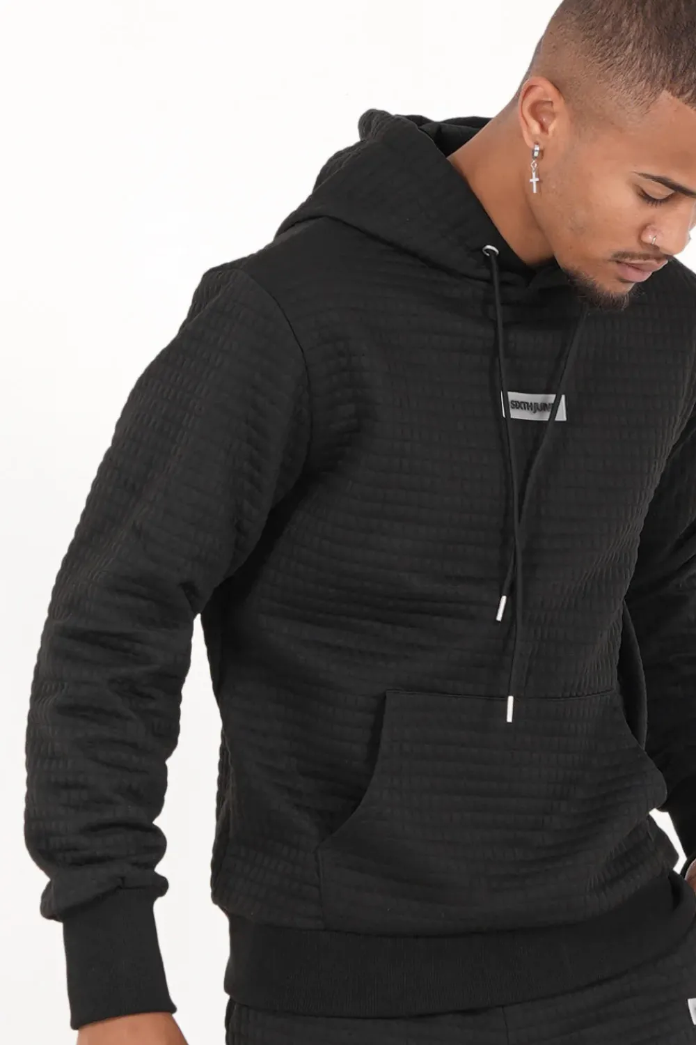 sweat_capuche_gaufre_noir_2.webp Homme Sixth June Sweats | Sweat Capuche Gaufre Noir