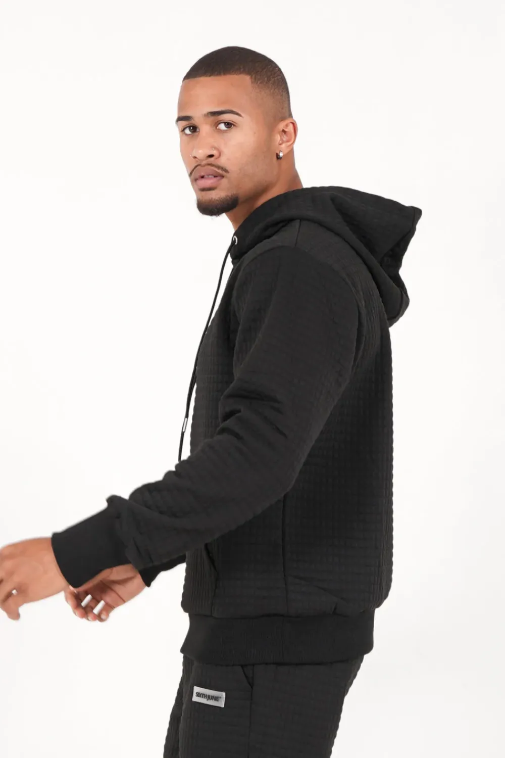 sweat_capuche_gaufre_noir_3.webp Homme Sixth June Sweats | Sweat Capuche Gaufre Noir