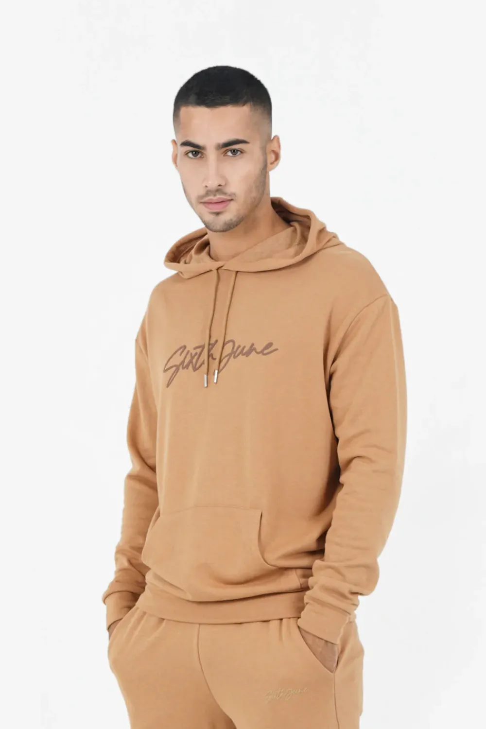 Homme Sixth June Sweats | Sweat Capuche Logo Signature Marron Clair