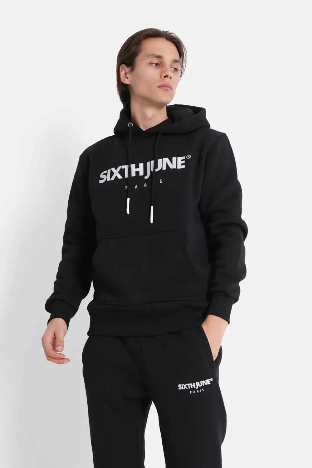 Homme Sixth June Sweats | Sweat Capuche Molletonne Logo Noir