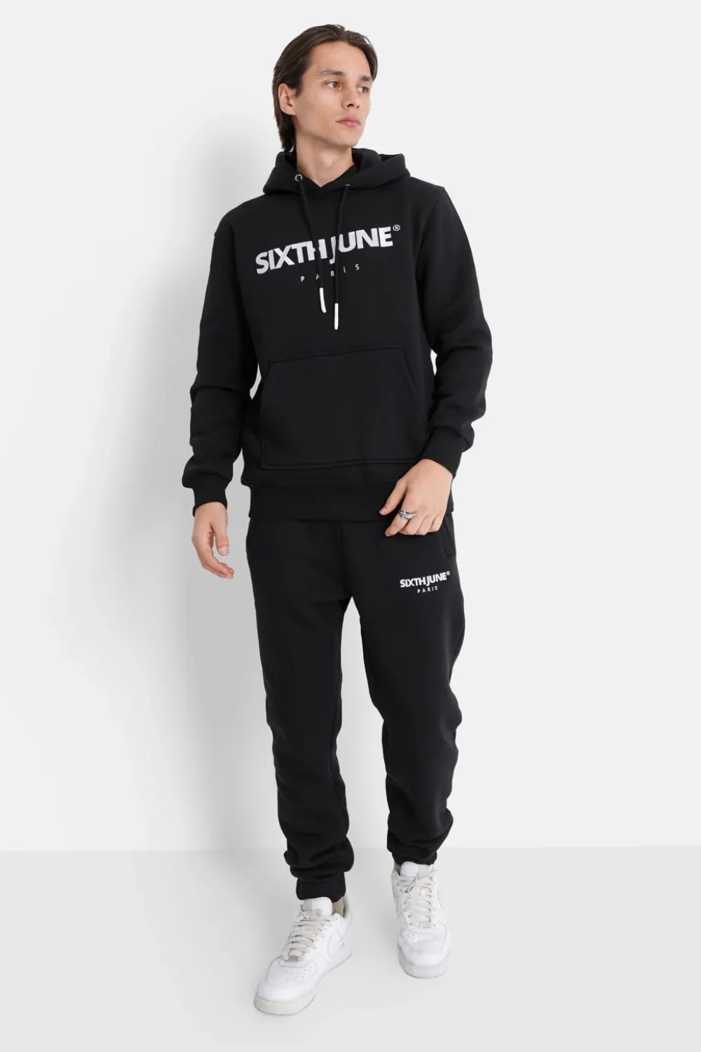 Homme Sixth June Sweats | Sweat Capuche Molletonne Logo Noir
