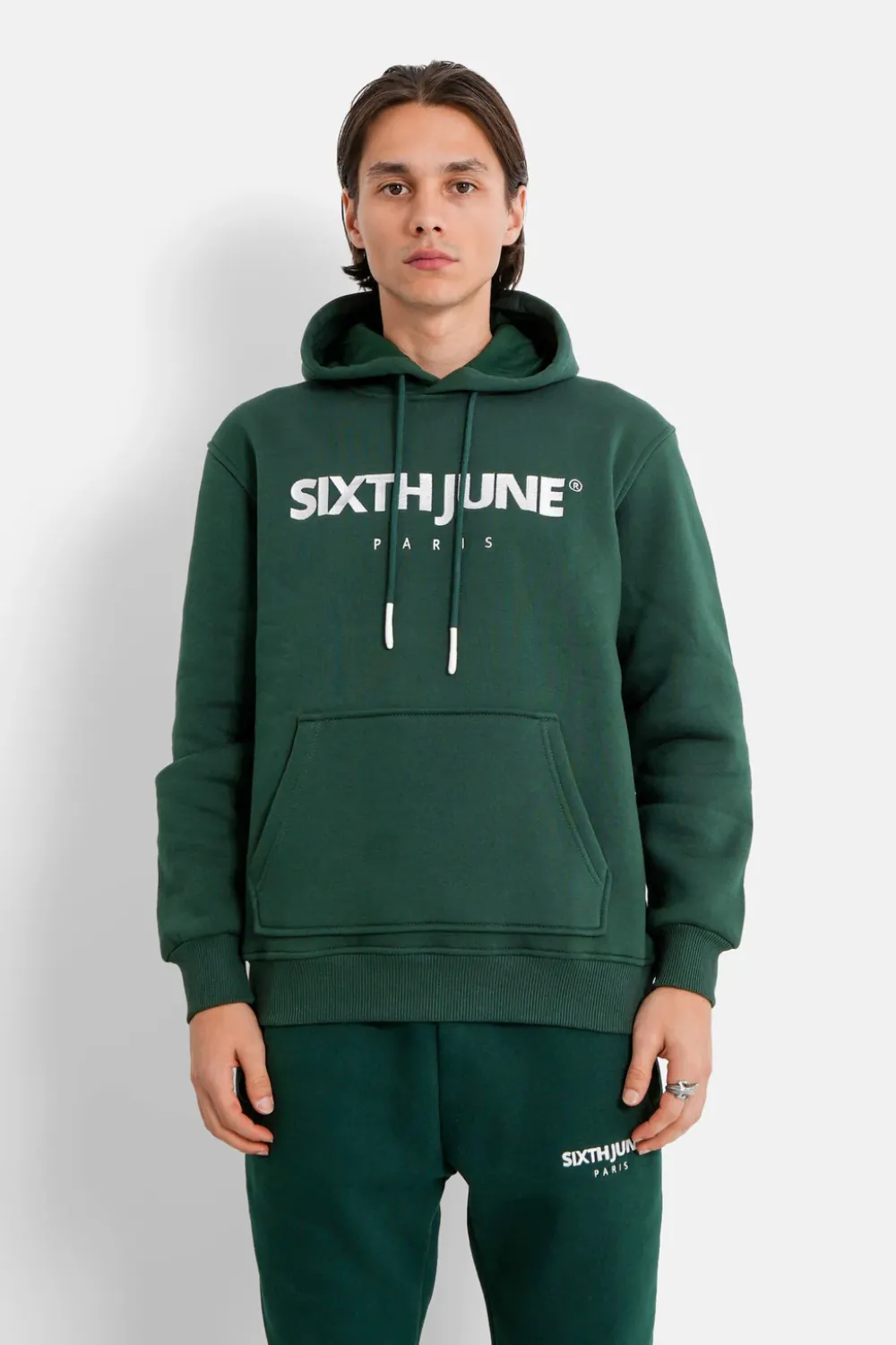 Homme Sixth June Sweats | Sweat Capuche Molletonne Logo Vert Fonce