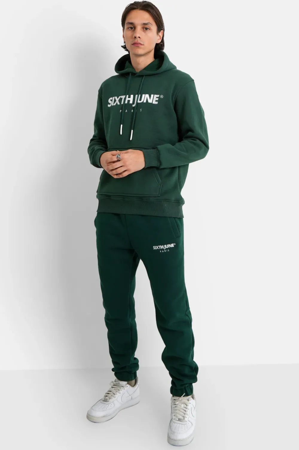 Homme Sixth June Sweats | Sweat Capuche Molletonne Logo Vert Fonce