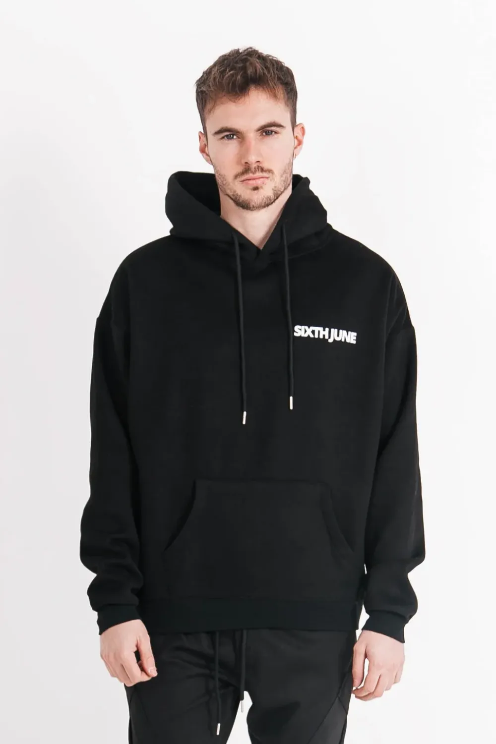 Homme Sixth June Sweats | Sweat Capuche Oversize Logo Decale Noir