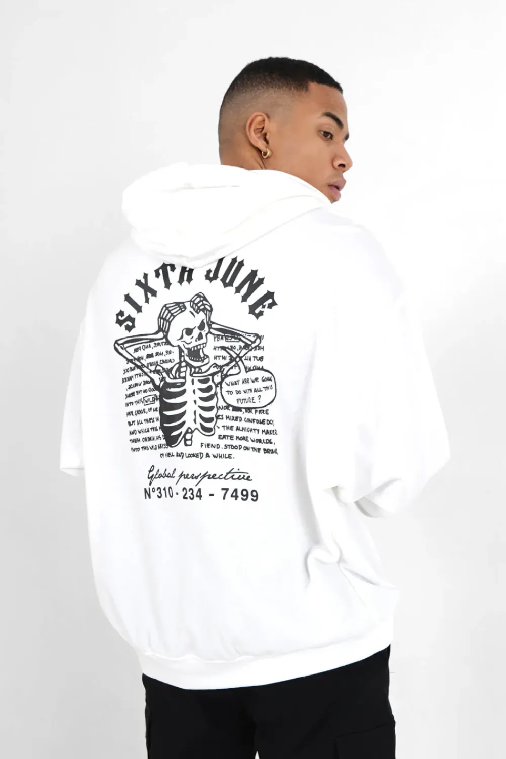 Homme Sixth June Sweats | Sweat Capuche Squelette Gothique Blanc