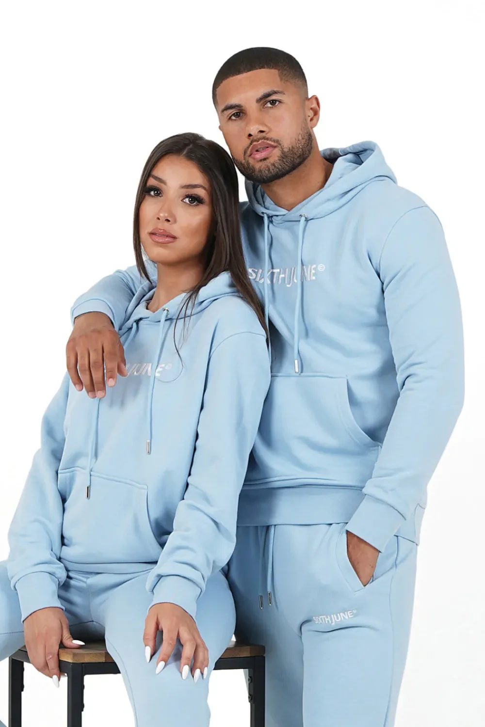 sweatshirt_capuche_logo_brode_bleu_clair_6.webp Homme Sixth June Sweats | Sweatshirt Capuche Logo Brode Bleu Clair