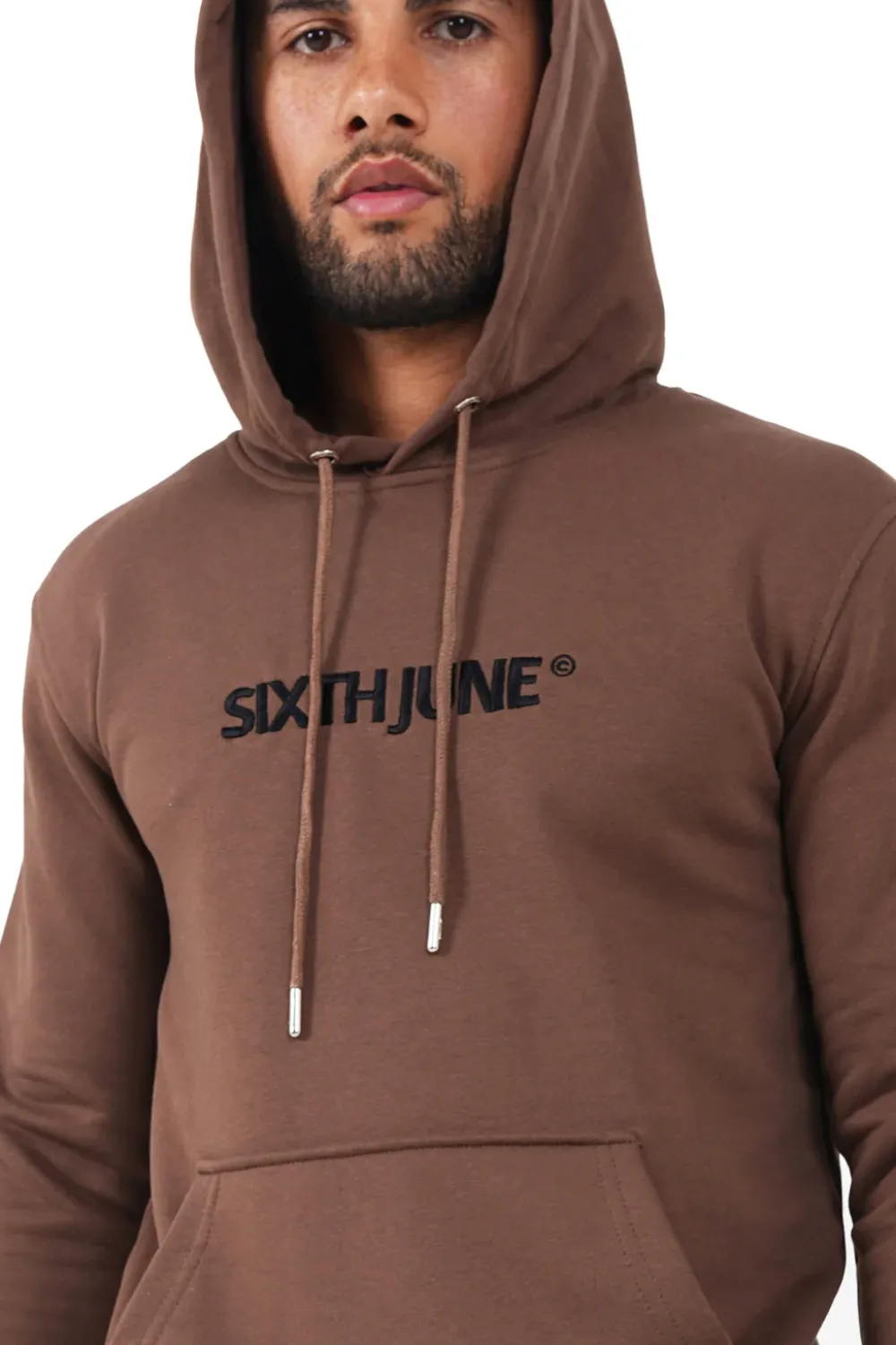 sweatshirt_capuche_logo_brode_marron_2.webp Homme Sixth June Sweats | Sweatshirt Capuche Logo Brode Marron