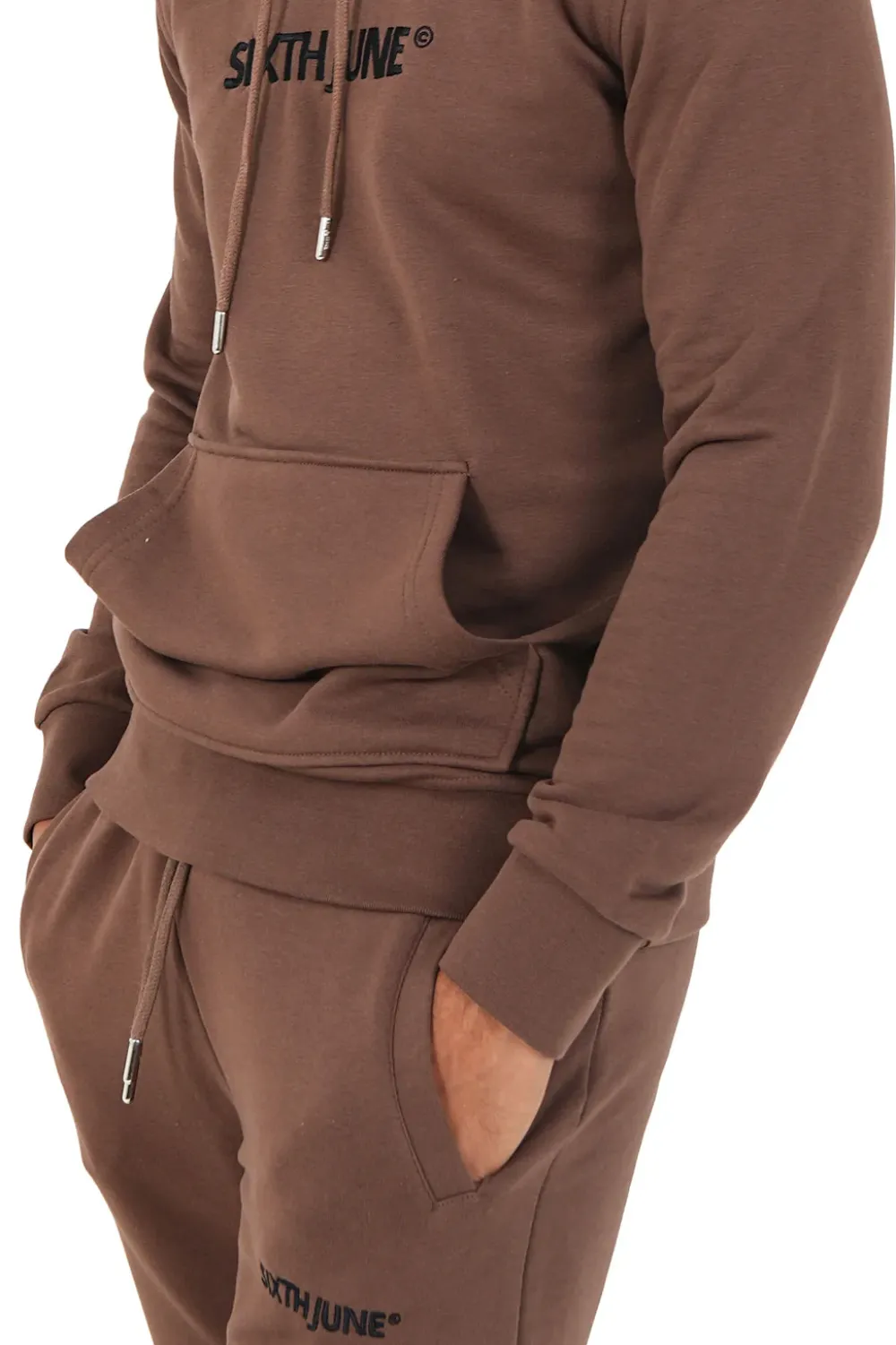 sweatshirt_capuche_logo_brode_marron_3.webp Homme Sixth June Sweats | Sweatshirt Capuche Logo Brode Marron