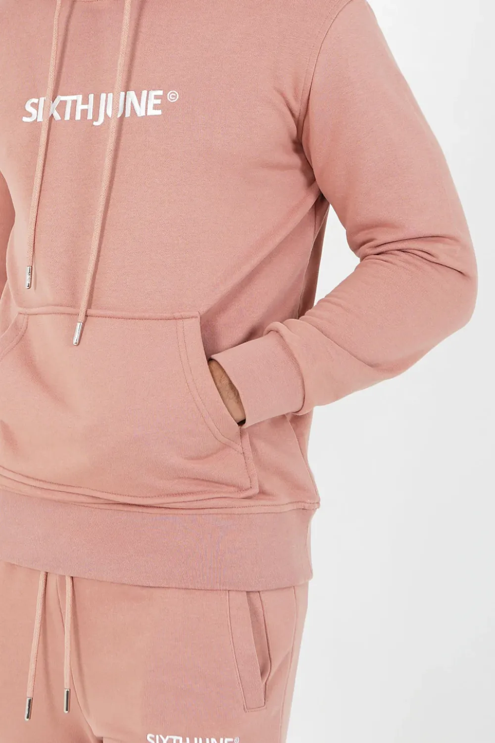 sweatshirt_capuche_logo_brode_rose_3.webp Homme Sixth June Sweats | Sweatshirt Capuche Logo Brode Rose