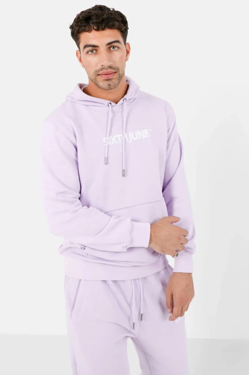 Homme Sixth June Sweats | Sweatshirt Capuche Logo Brode Violet Clair