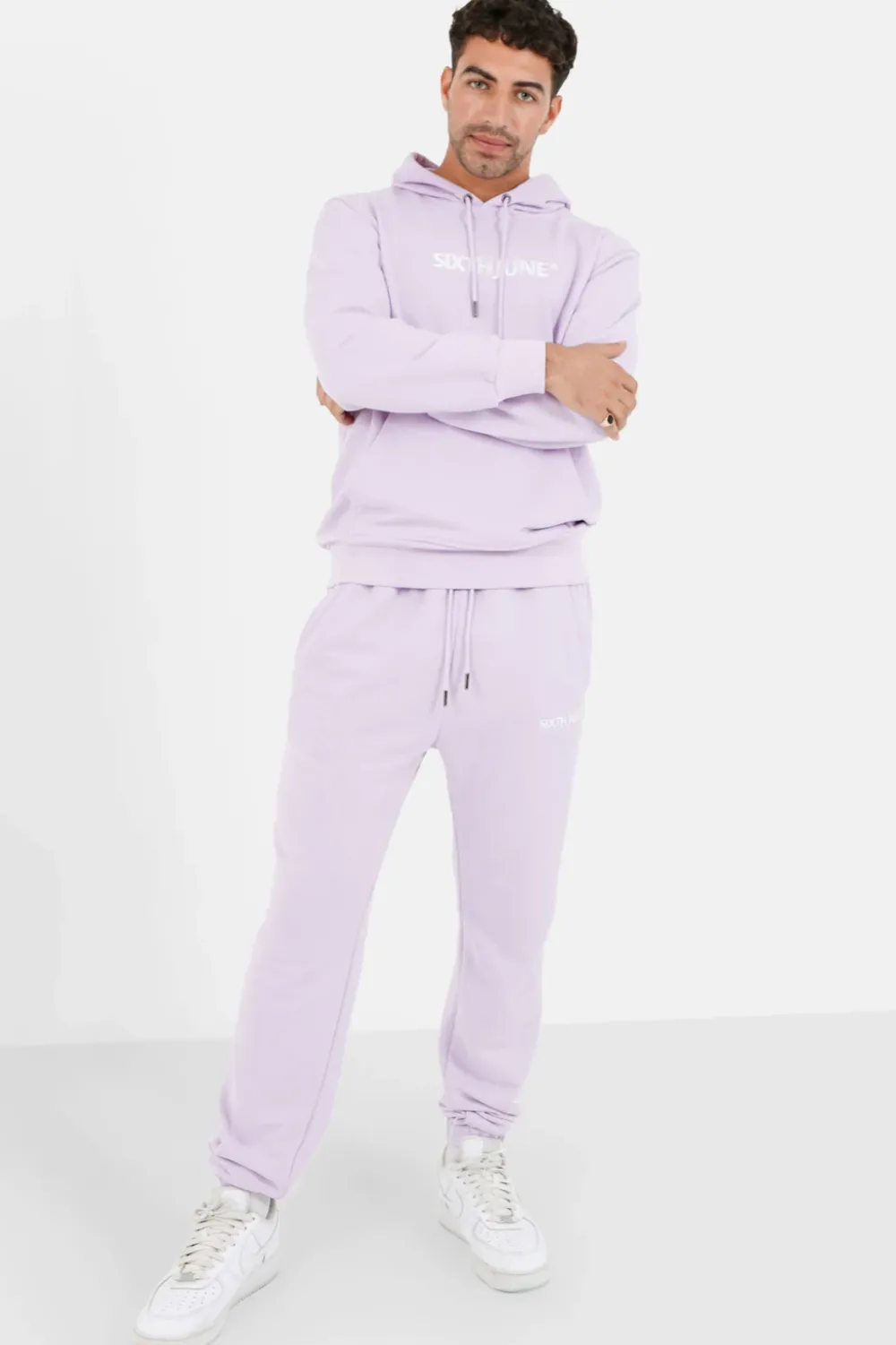 Homme Sixth June Sweats | Sweatshirt Capuche Logo Brode Violet Clair