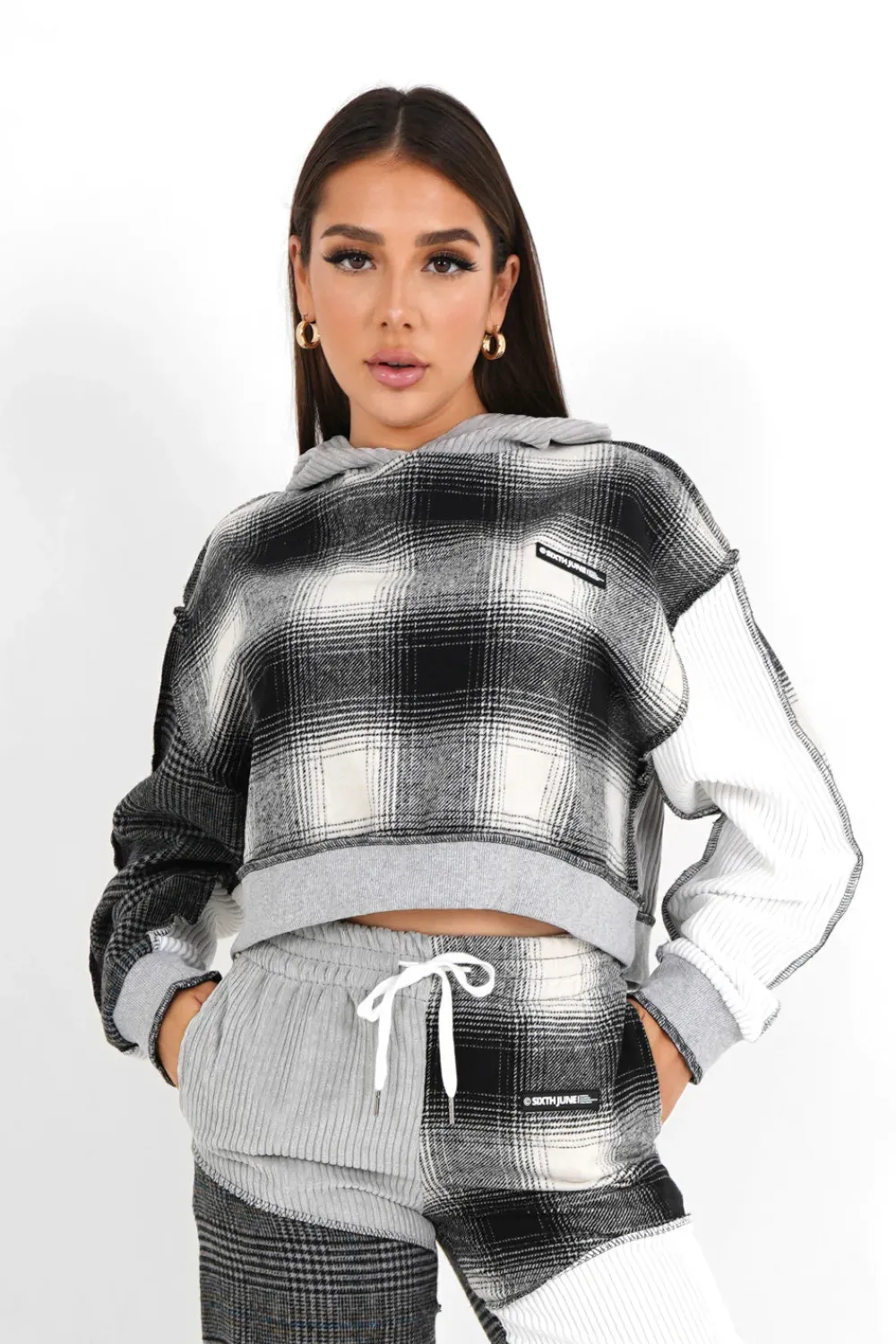 Femme Sixth June Sweats | Sweatshirt Capuche Multi Tissus Gris