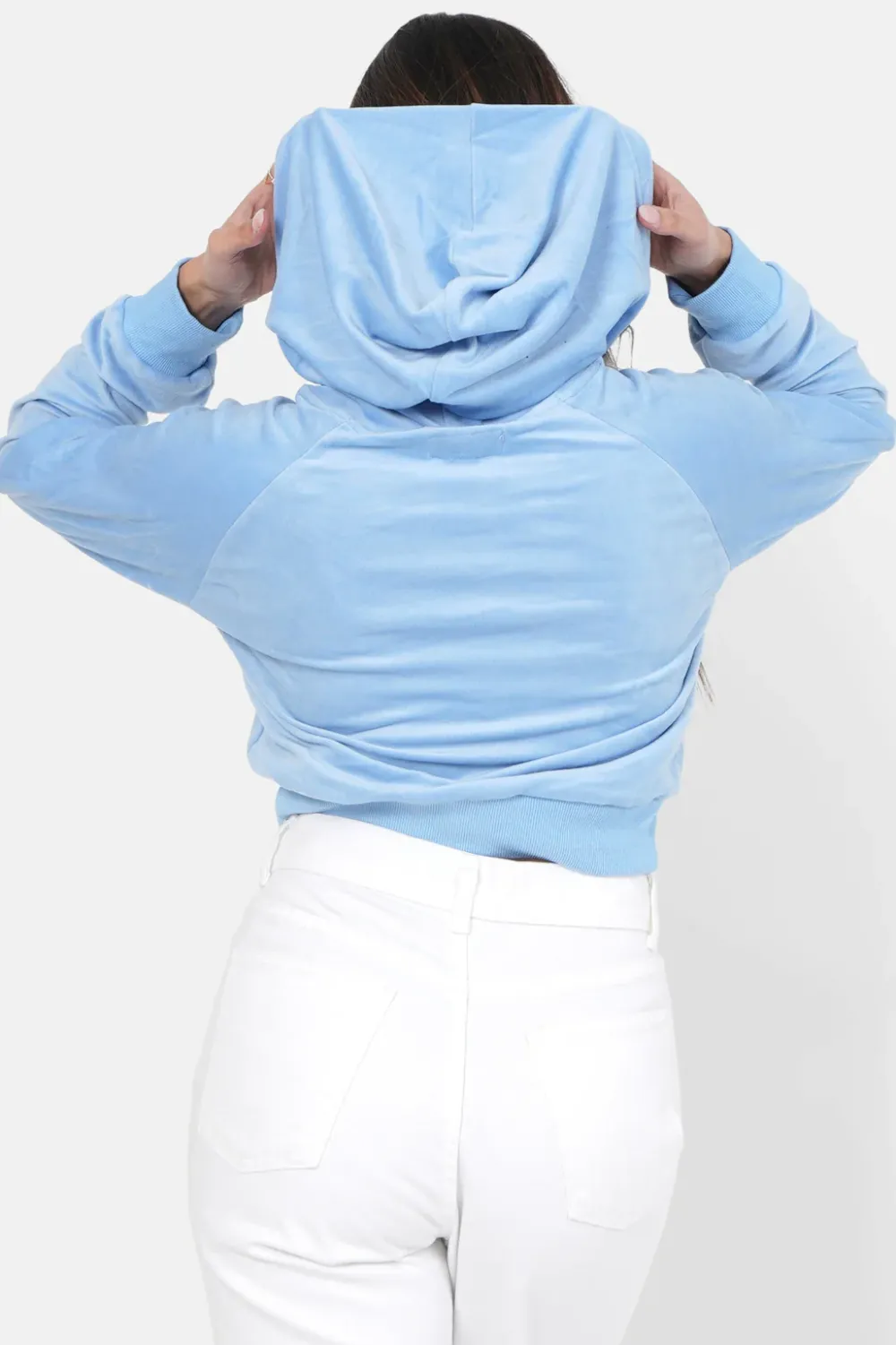 sweatshirt_capuche_velours_strass_bleu_4.webp Femme Sixth June Sweats | Sweatshirt Capuche Velours Strass Bleu