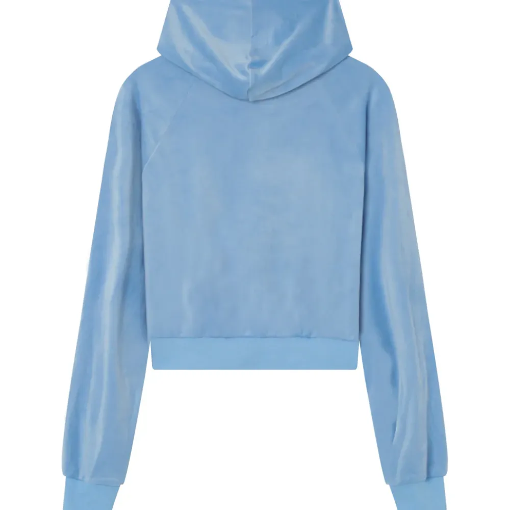 sweatshirt_capuche_velours_strass_bleu_6.webp Femme Sixth June Sweats | Sweatshirt Capuche Velours Strass Bleu