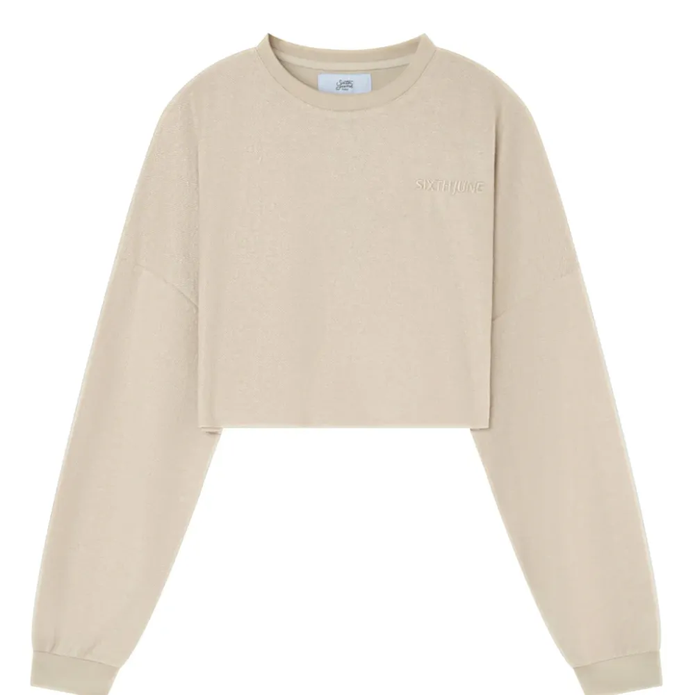 sweatshirt_court_tissu_bouclette_beige_clair_5.webp Femme Sixth June Sweats | Sweatshirt Court Tissu Bouclette Beige Clair
