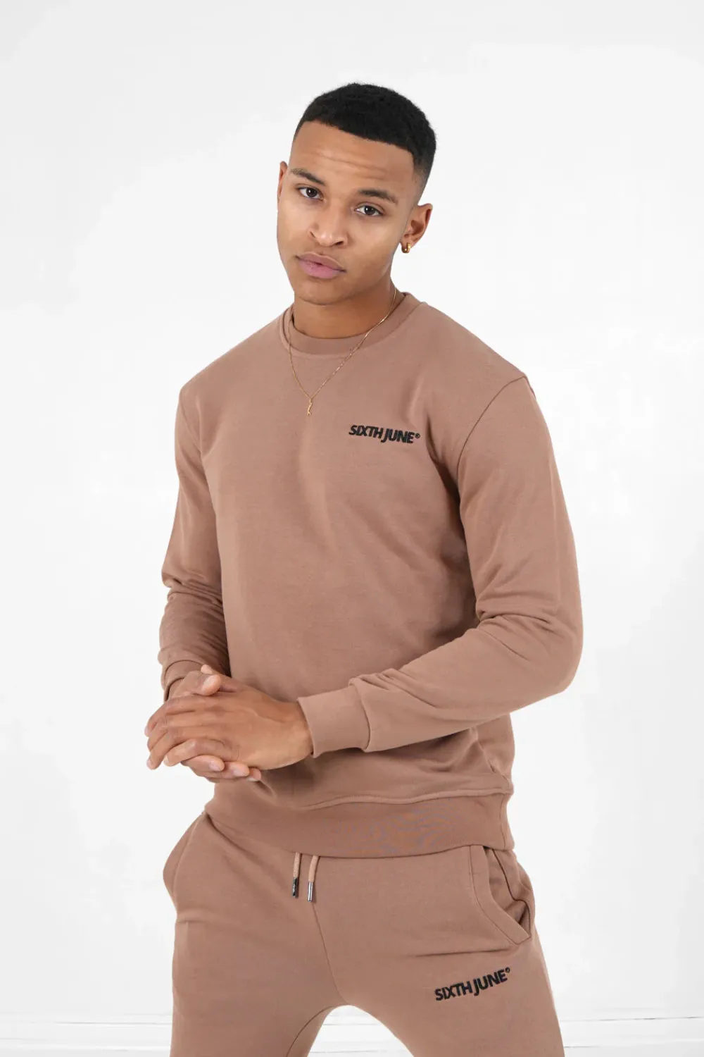 Homme Sixth June Sweats | Sweatshirt Soft Logo Brode Marron Clair