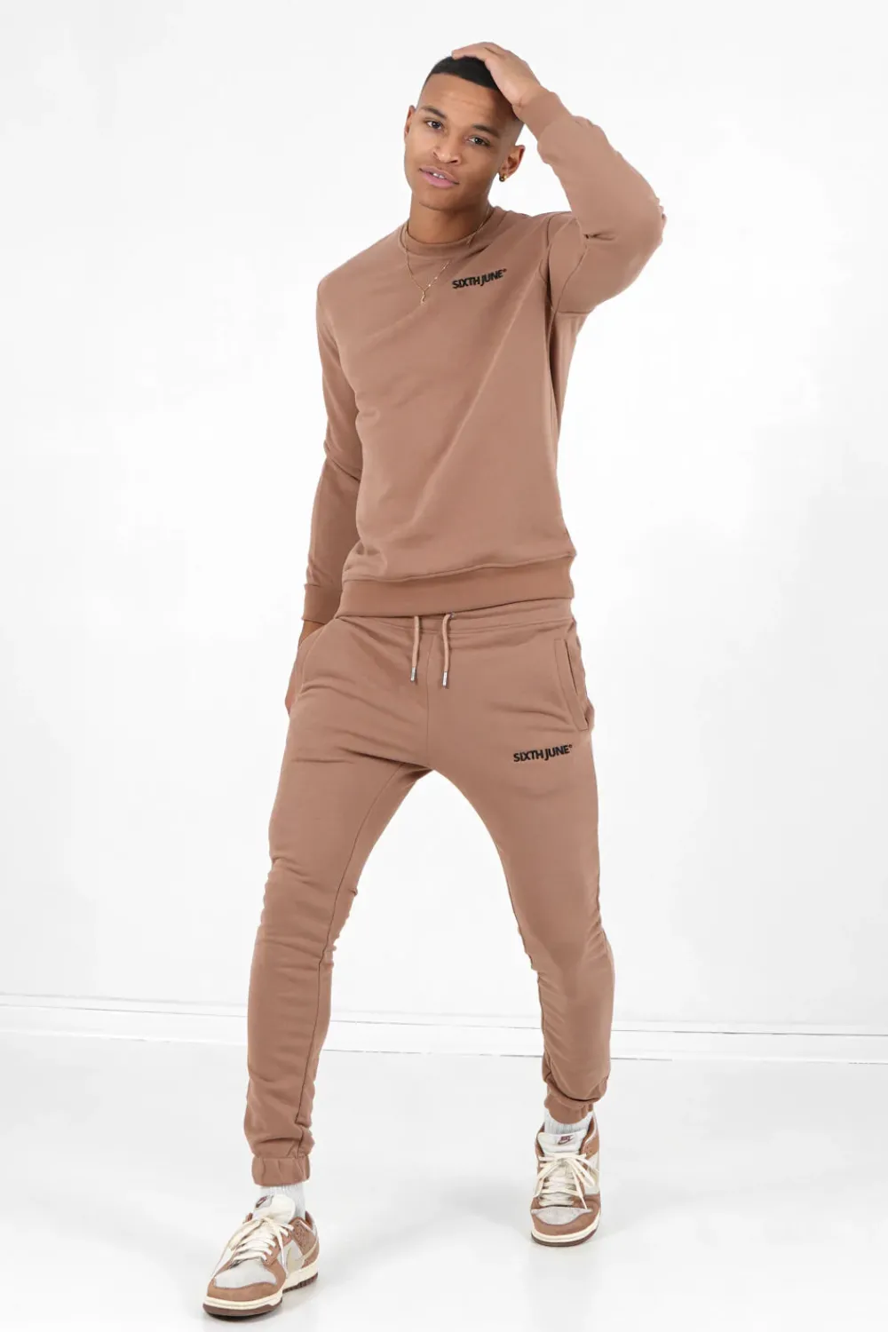 Homme Sixth June Sweats | Sweatshirt Soft Logo Brode Marron Clair