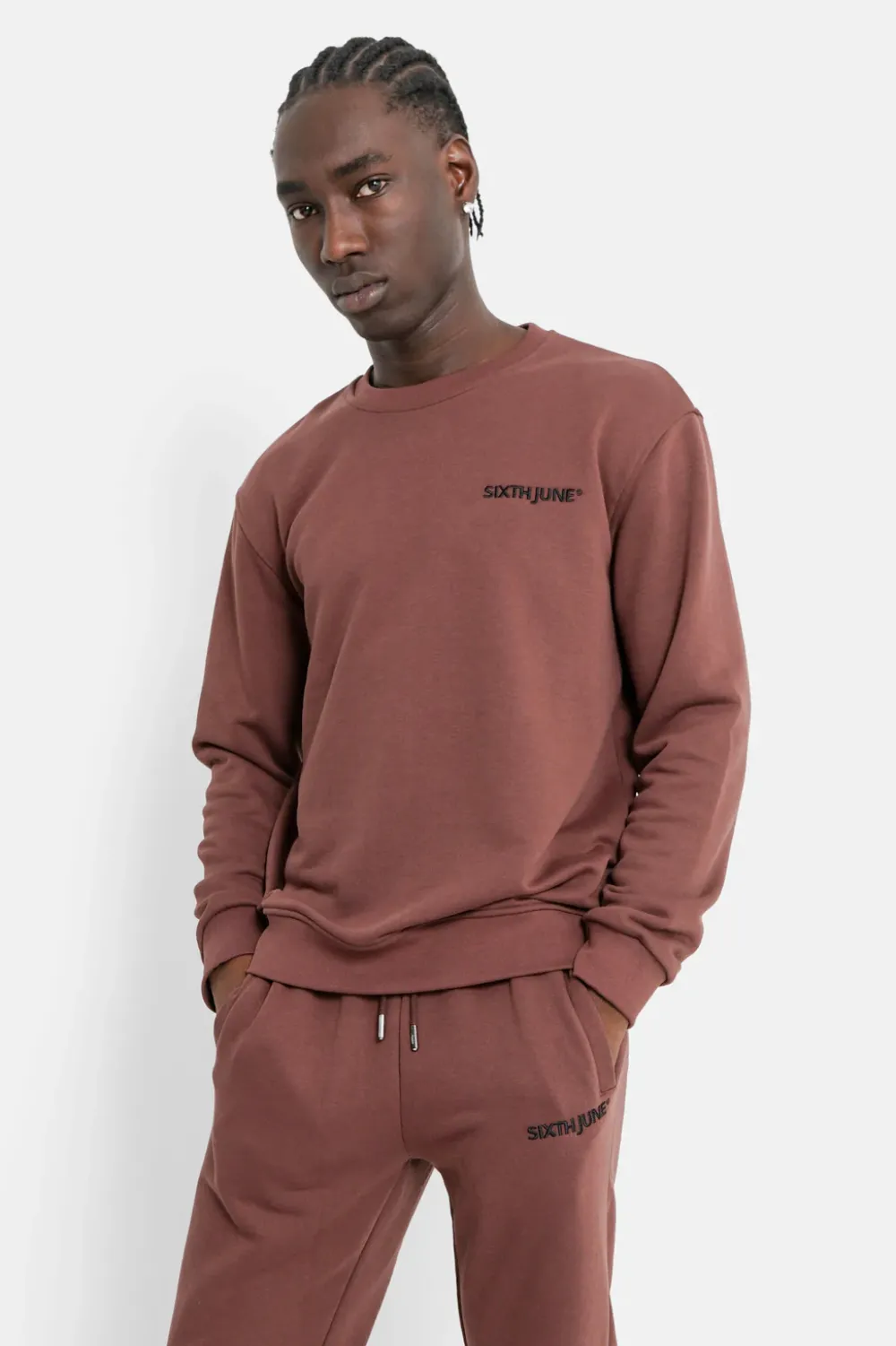 Homme Sixth June Sweats | Sweatshirt Soft Logo Brode Marron Fonce