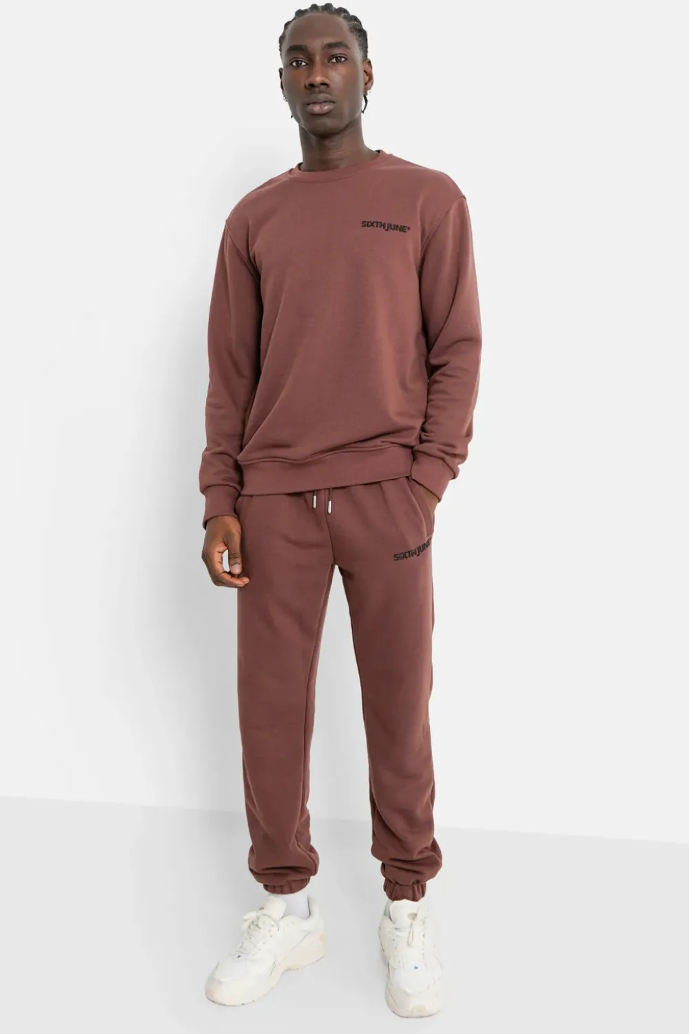 Homme Sixth June Sweats | Sweatshirt Soft Logo Brode Marron Fonce