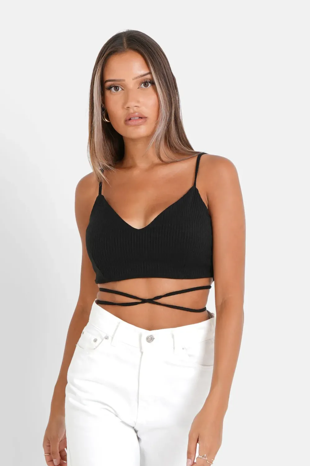 Femme Sixth June Hauts | Top Bretelles Cordons Cotele Noir