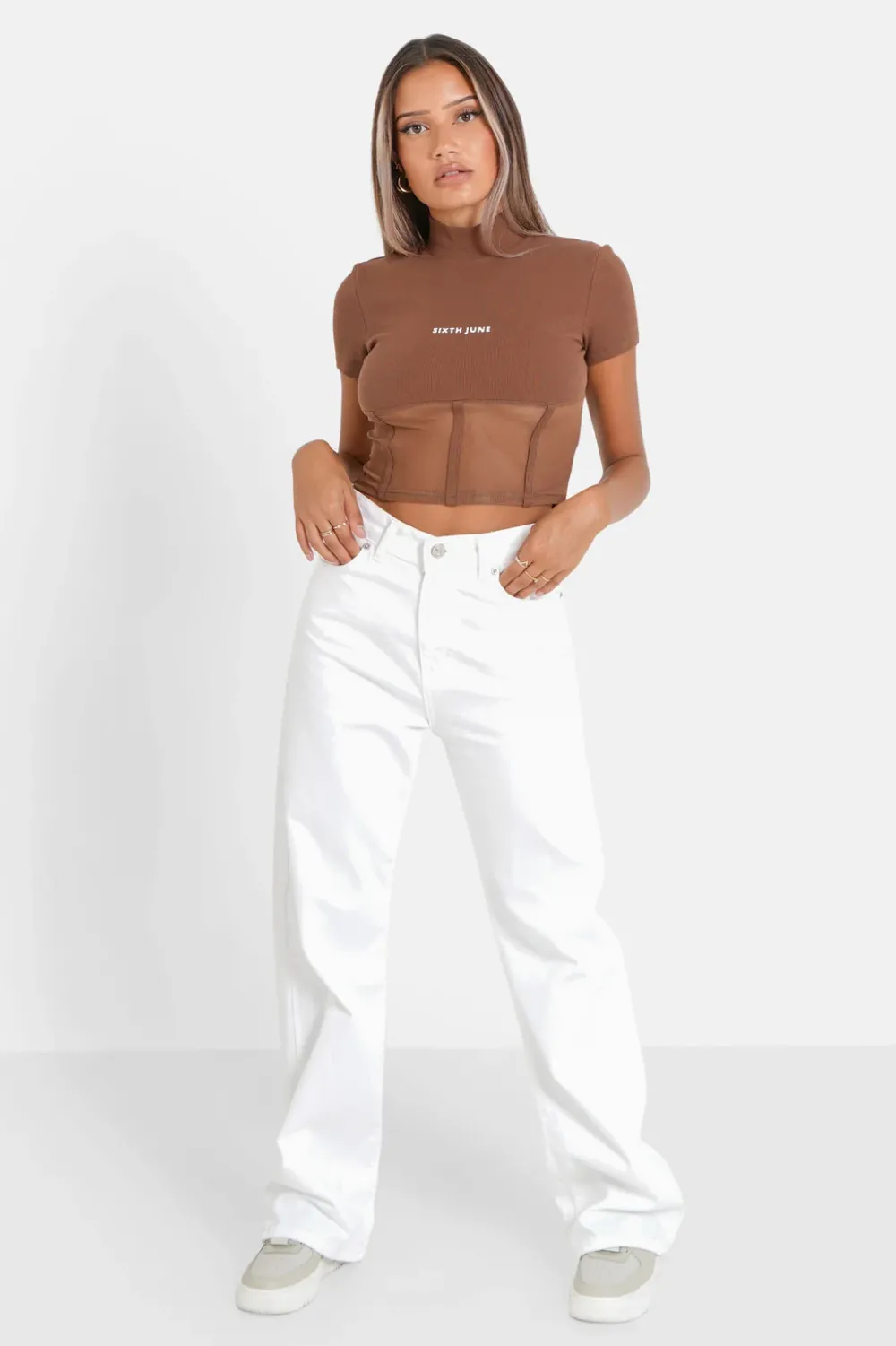 Femme Sixth June Hauts | Top Court Corset Transparent Marron Clair