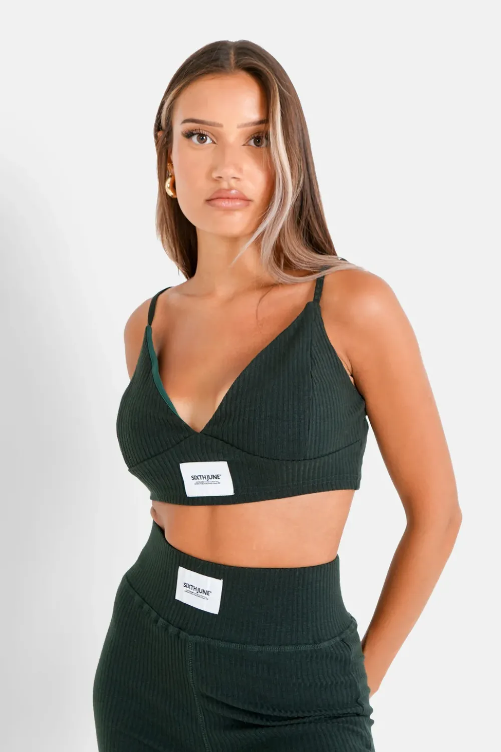 Femme Sixth June Hauts | Top Court Satine Cotele Vert Fonce