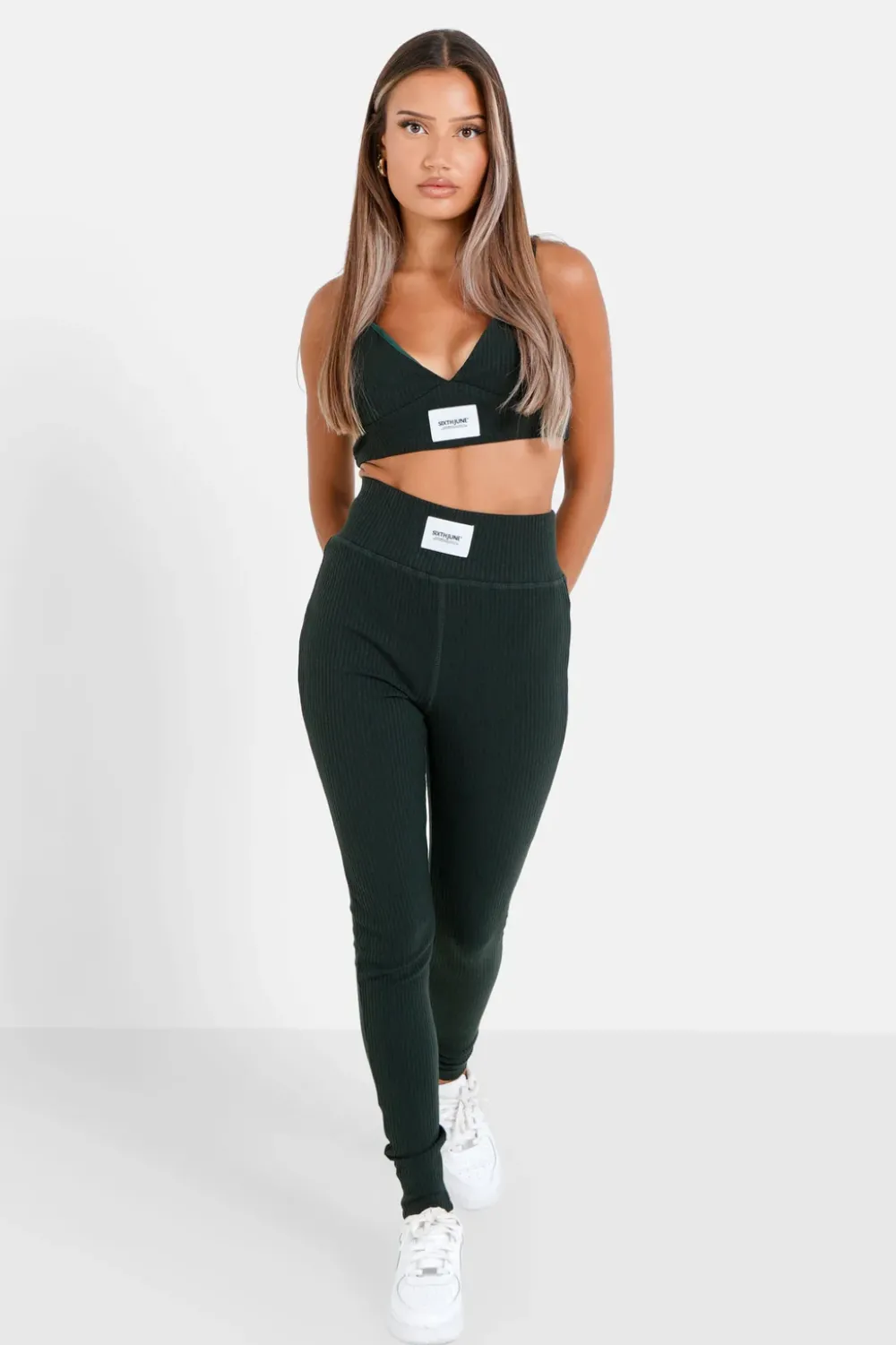 Femme Sixth June Hauts | Top Court Satine Cotele Vert Fonce