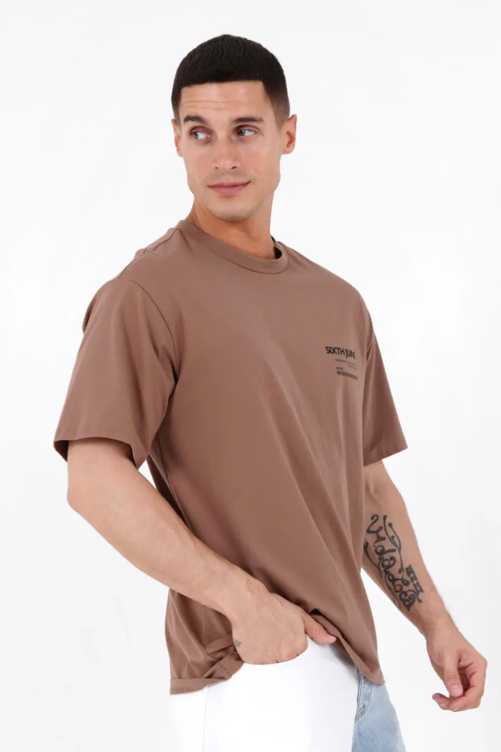 tshirt_barcode_marron_3.webp Homme Sixth June Hauts | T-Shirt Barcode Marron