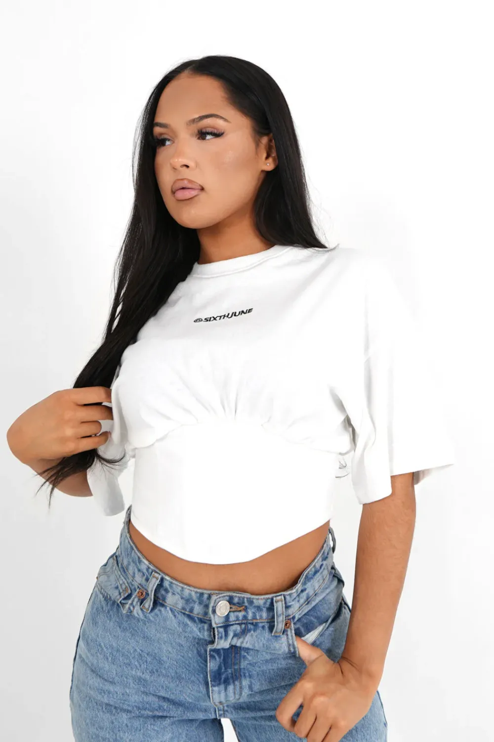 Femme Sixth June Hauts | T-Shirt Corset Court Blanc Casse