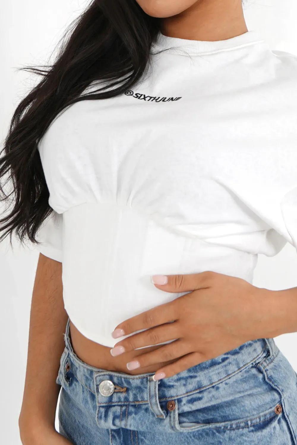 tshirt_corset_court_blanc_casse_2.webp Femme Sixth June Hauts | T-Shirt Corset Court Blanc Casse