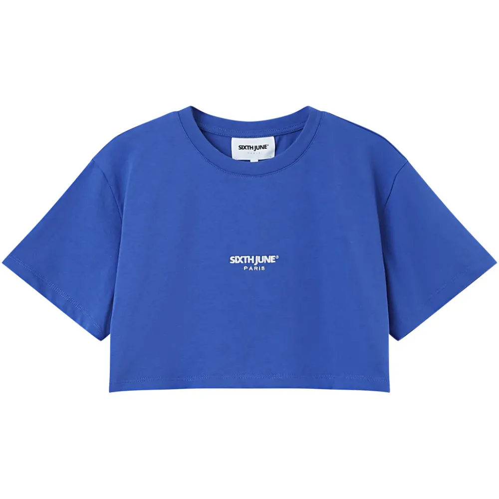 tshirt_court_brode_bleu_fonce_5.webp Femme Sixth June Hauts | T-Shirt Court Brode Bleu Fonce