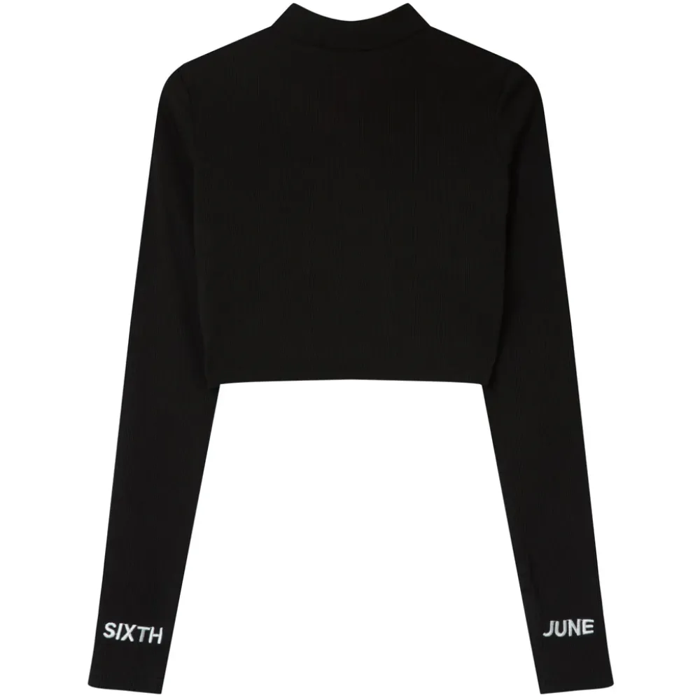 tshirt_court_satine_brode_noir_6.webp Femme Sixth June Hauts | T-Shirt Court Satine Brode Noir