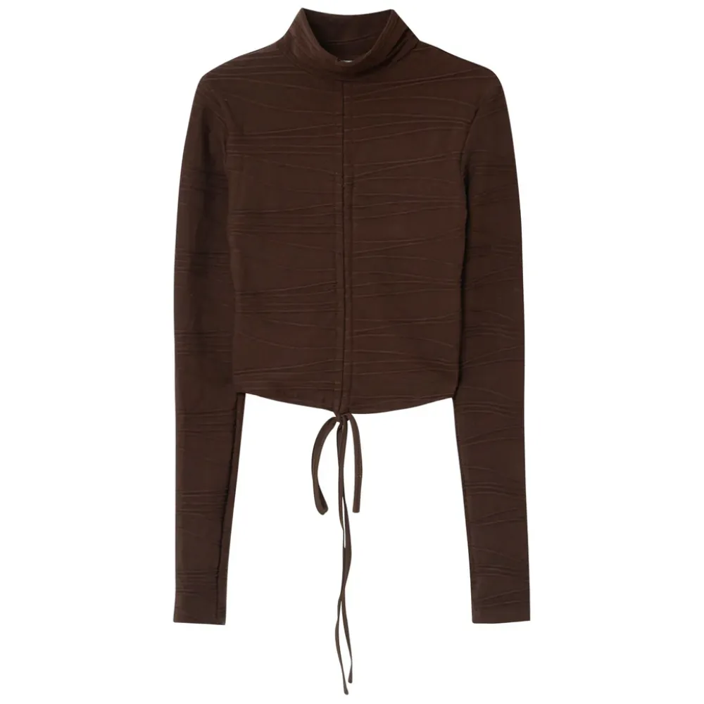 tshirt_court_texture_plisse_marron_fonce_5.webp Femme Sixth June Hauts | T-Shirt Court Texture Plisse Marron Fonce