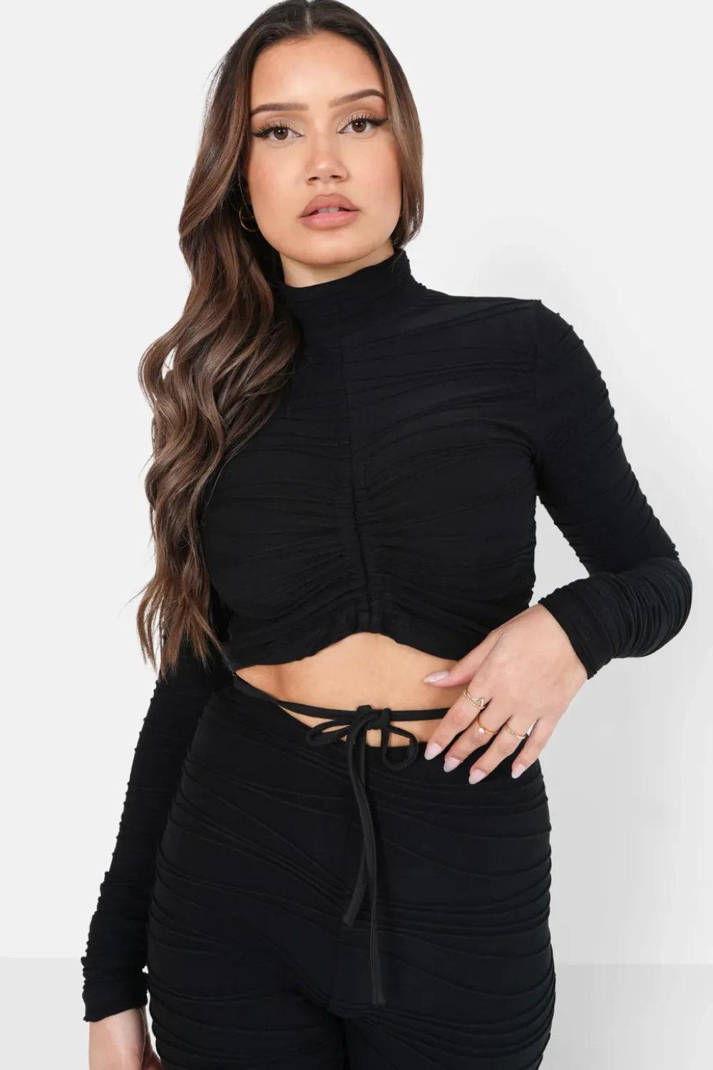 Femme Sixth June Hauts | T-Shirt Court Texture Plisse Noir