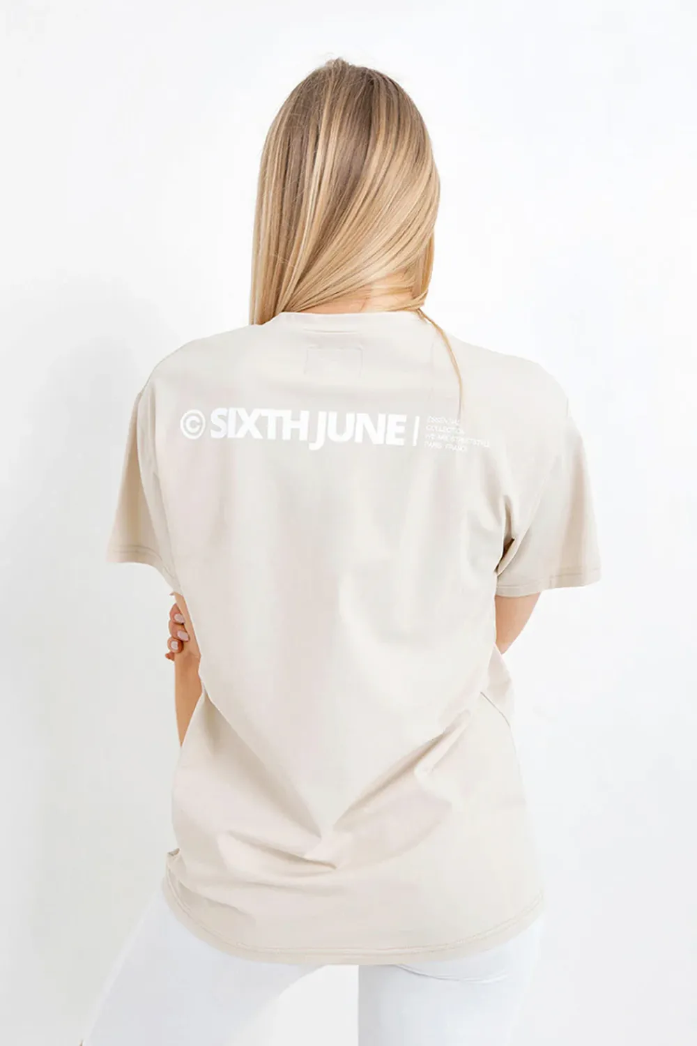 tshirt_double_logo_beige_clair_4.webp Femme Sixth June Hauts | T-Shirt Double Logo Beige Clair