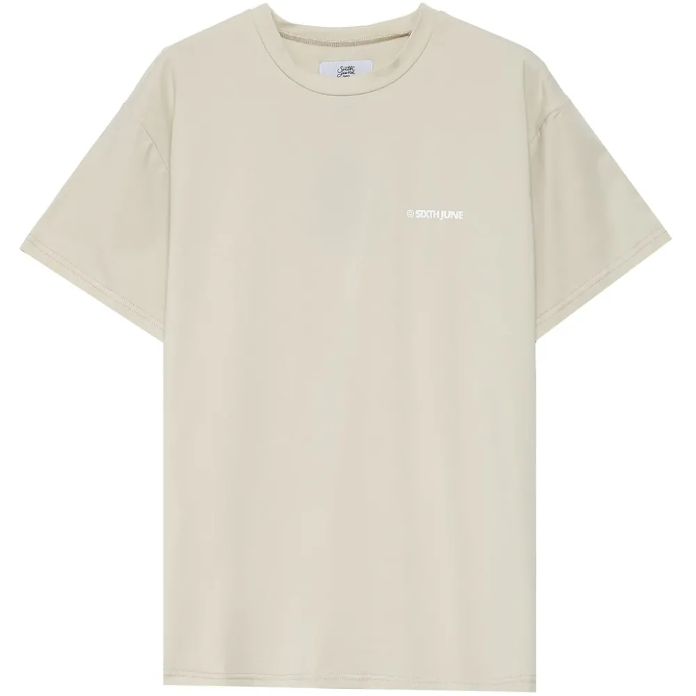 tshirt_double_logo_beige_clair_5.webp Femme Sixth June Hauts | T-Shirt Double Logo Beige Clair