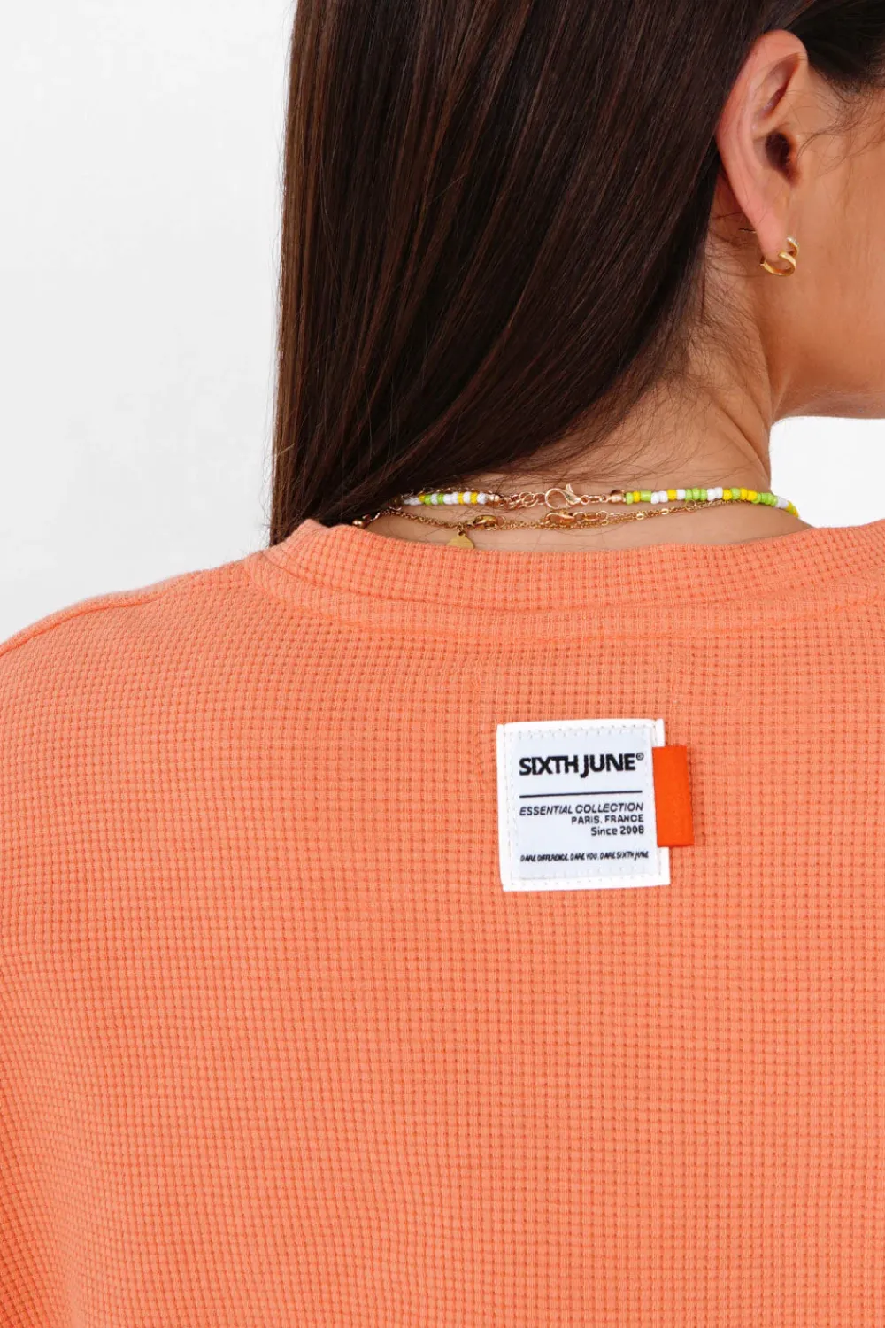 tshirt_elastique_gaufre_orange_2.webp Femme Sixth June Hauts | T-Shirt Elastique Gaufre Orange