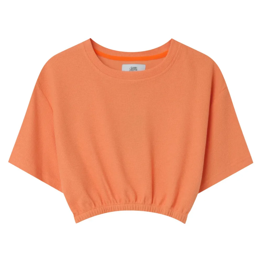 tshirt_elastique_gaufre_orange_5.webp Femme Sixth June Hauts | T-Shirt Elastique Gaufre Orange