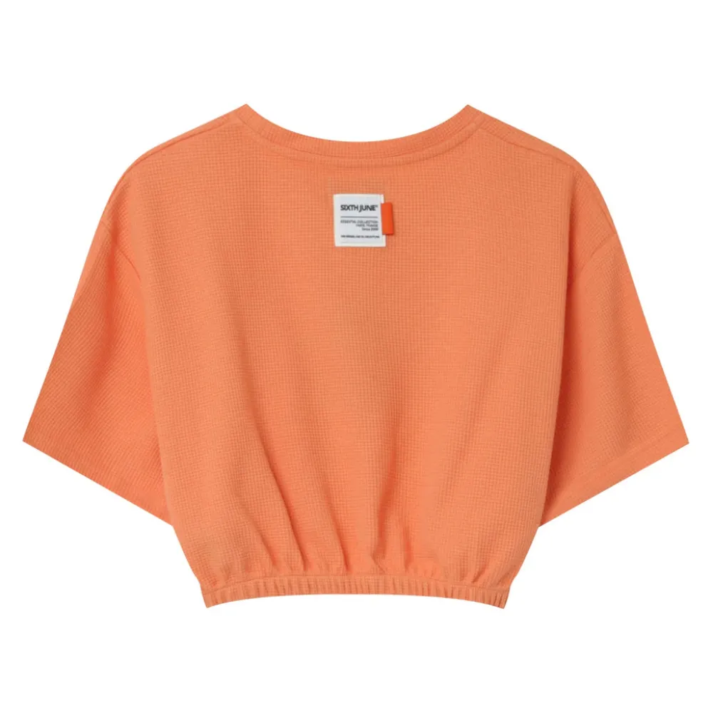 tshirt_elastique_gaufre_orange_6.webp Femme Sixth June Hauts | T-Shirt Elastique Gaufre Orange