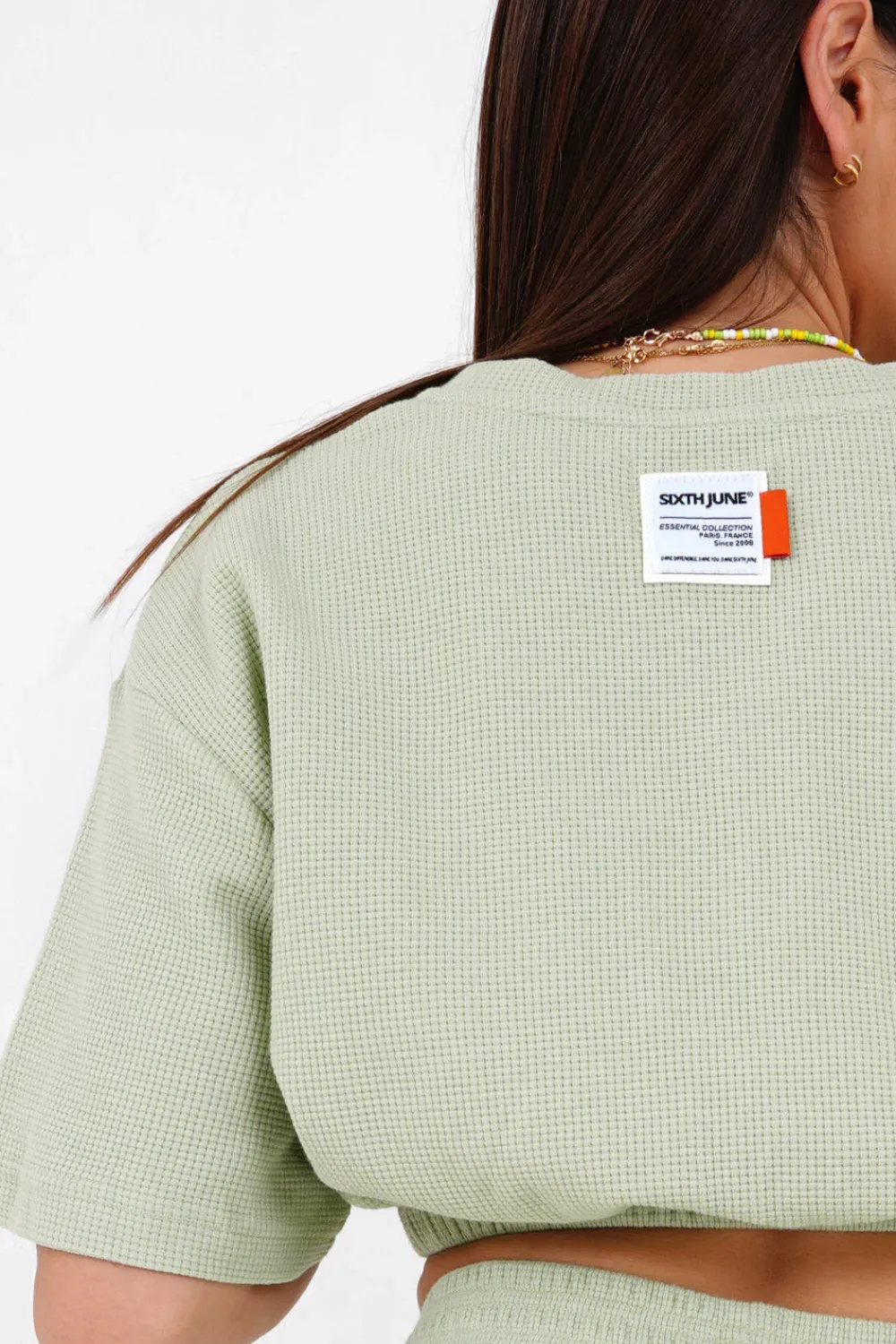 tshirt_elastique_gaufre_vert_clair_2.webp Femme Sixth June Hauts | T-Shirt Elastique Gaufre Vert Clair