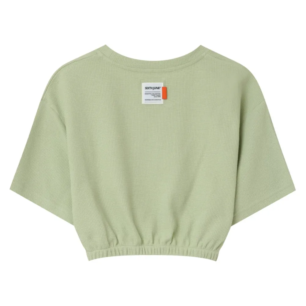 tshirt_elastique_gaufre_vert_clair_6.webp Femme Sixth June Hauts | T-Shirt Elastique Gaufre Vert Clair