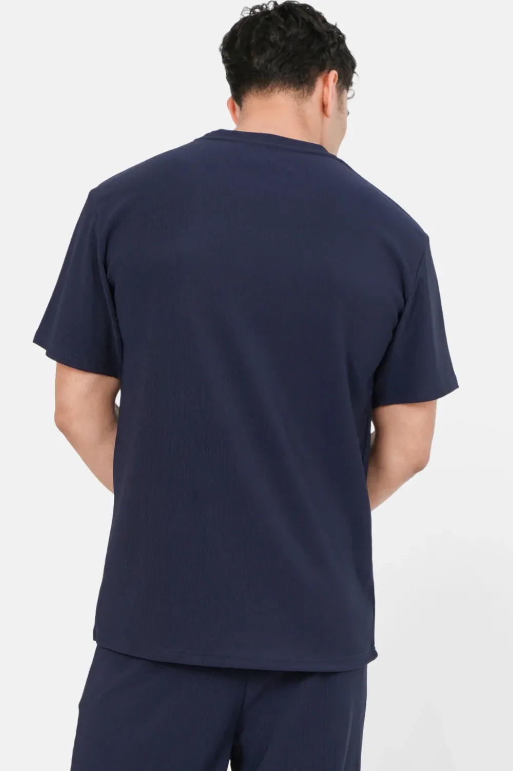 tshirt_plisse_manches_courtes_bleu_fonce_4.webp Homme Sixth June Hauts | T-Shirt Plisse Manches Courtes Bleu Fonce